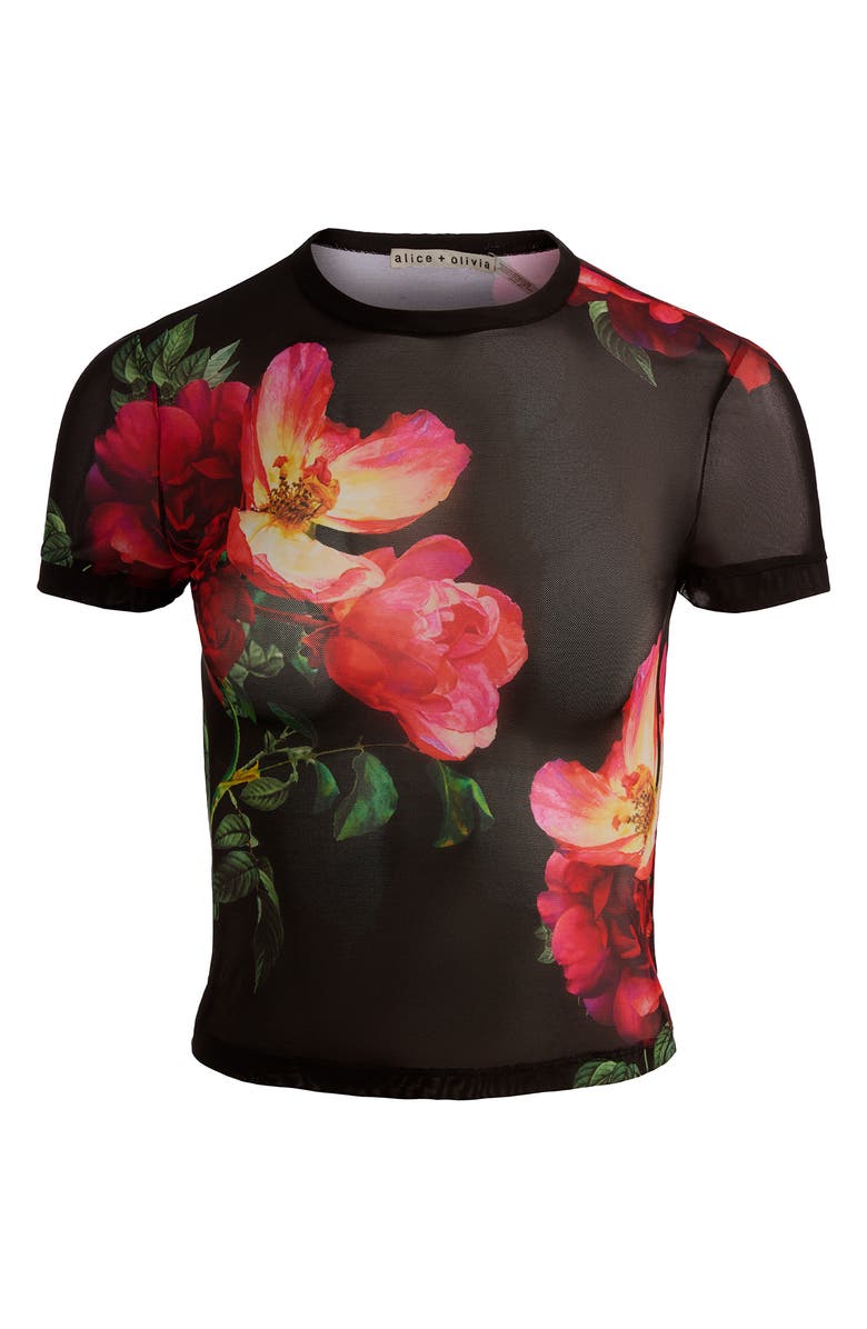 Alice + Olivia Tess Floral Mesh T-Shirt, Alternate, color, Empress Bloom Black