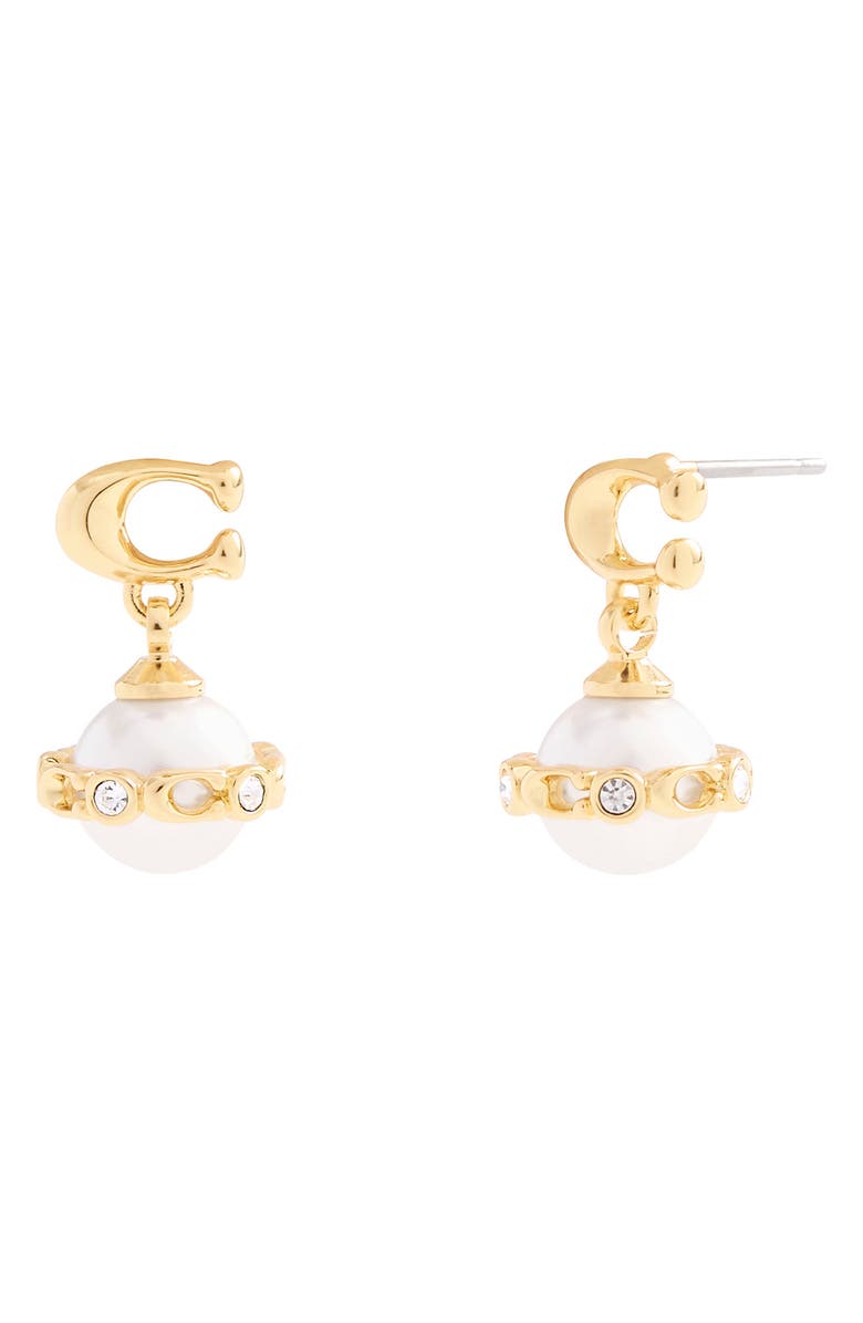 COACH Faux Pearl Orb Drop Earrings, Alternate, color,