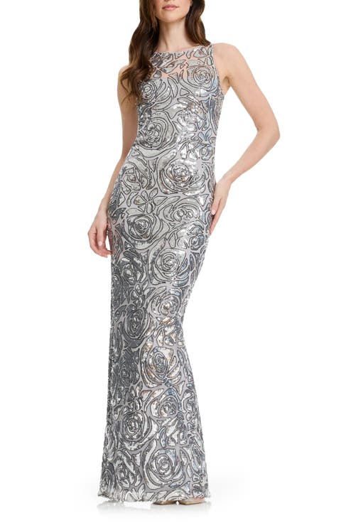 Laney Sequin Illusion Neck Column Gown