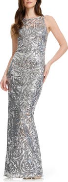 Dress the Population Laney Sequin Illusion Neck Column Gown