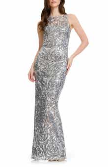 Laney Sequin Illusion Neck Column Gown