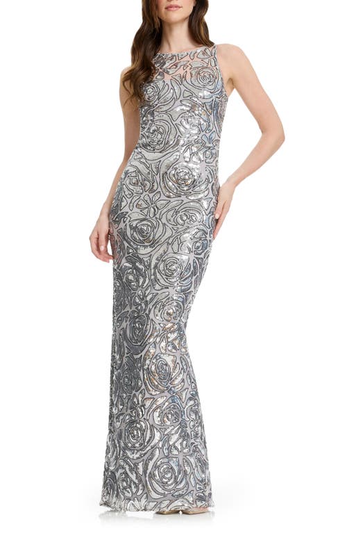 Dress The Population Laney Sequin Illusion Neck Column Gown In Multi