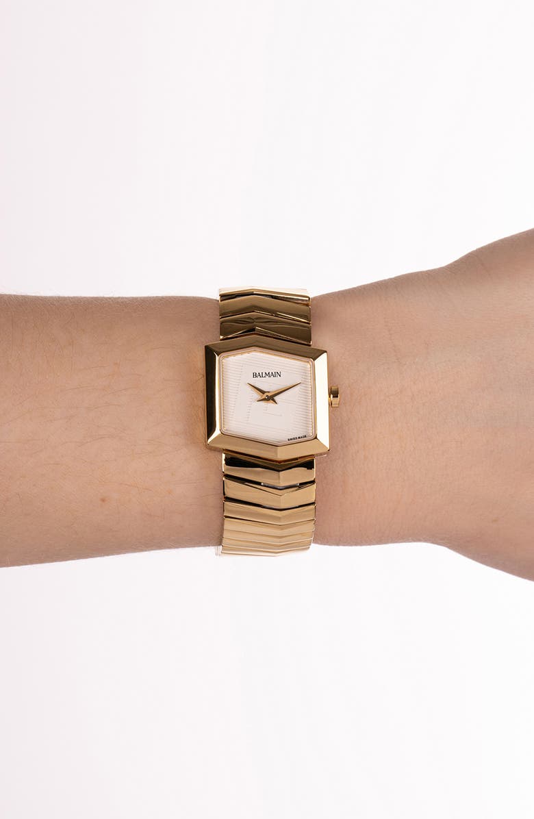 Balmain Taffetas Hexagonal Bracelet Watch, 23mm, Alternate, color, Stainless / Yellow Gold Pvd