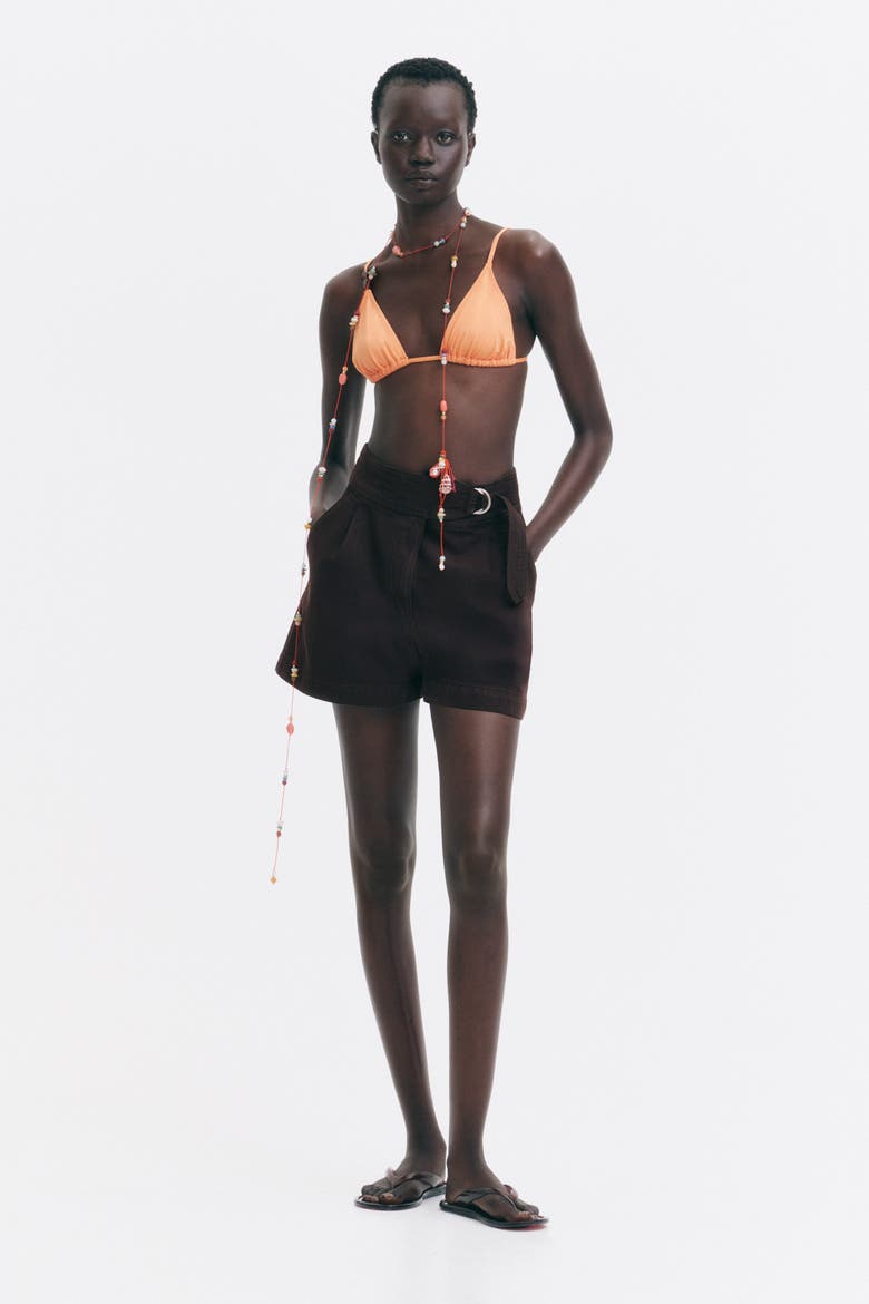 Belted Denim Shorts, Main, color, Dark brown