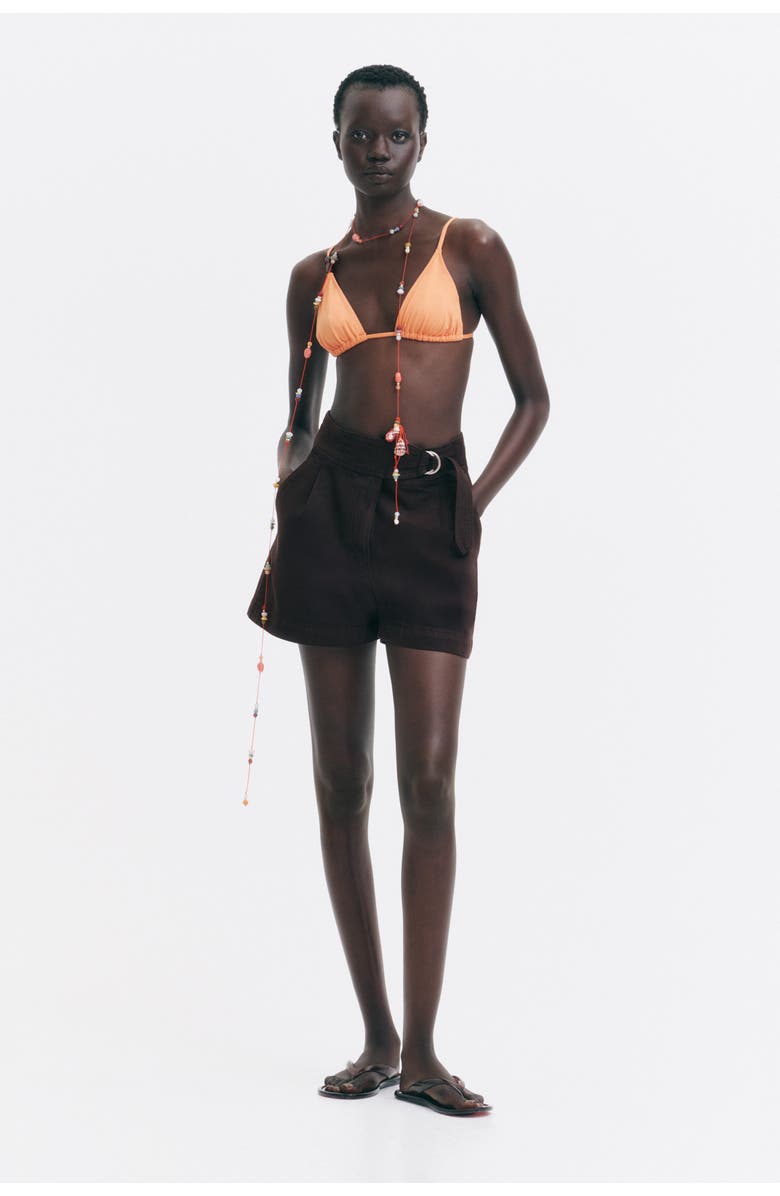 H&M Belted Denim Shorts, Main, color, Dark Brown