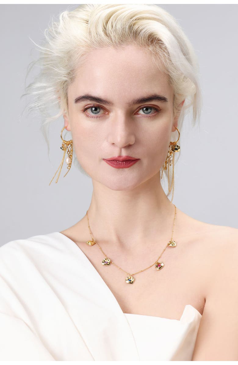 Classicharms Iris Freshwater Pearl and Cubic Zirconia Radiant Reverie Cascade Hoop Earrings, Alternate, color, Gold/Noir Black