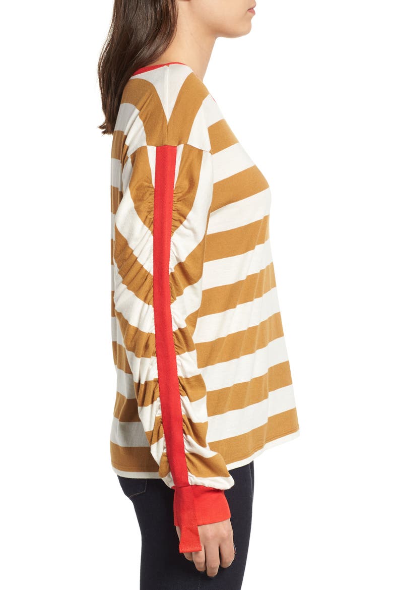 Cinch Sleeve Stripe Tee, Alternate, color, BROWN CATTAIL IRENE STRIPE