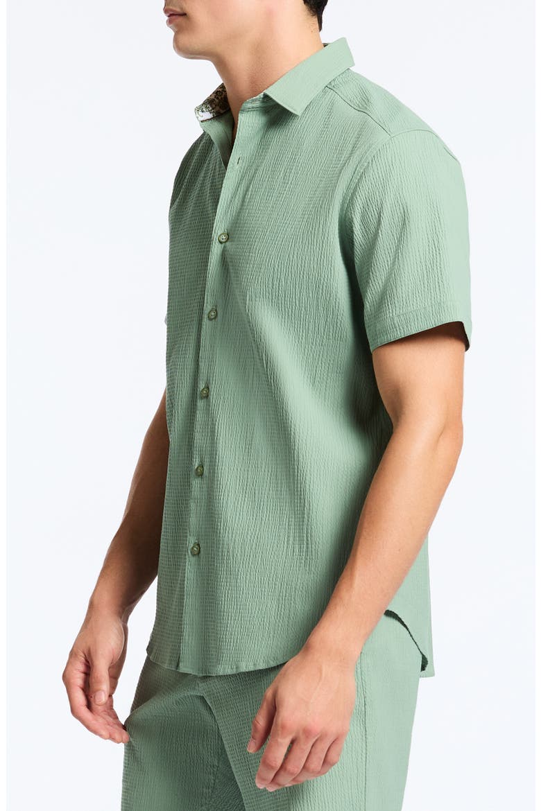 Thresher Classic Fit Solid Short Sleeve Cotton Seersucker Button-Up Shirt, Alternate, color, OLIVE