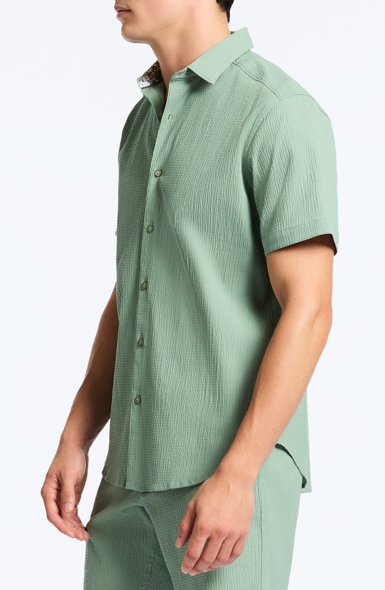 Robert Graham Thresher Classic Fit Solid Short Sleeve Cotton Seersucker Button-Up Shirt, Alternate, color, Olive