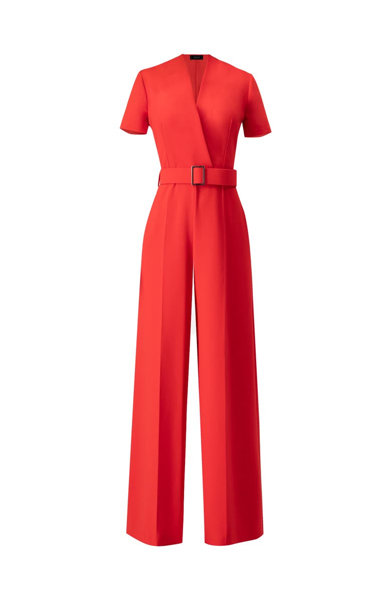 IVONNE Red Wide-Leg Belted Jumpsuit, Alternate, color, 