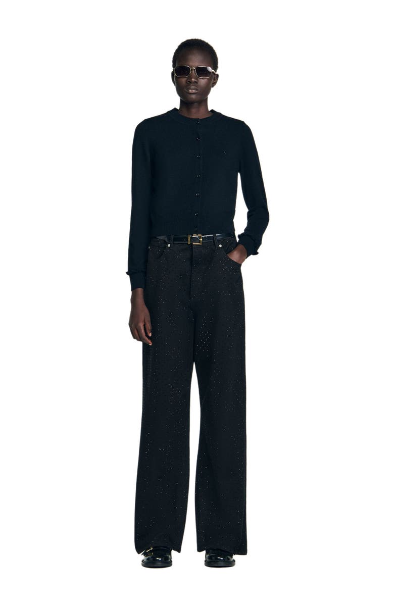 SANDRO Ruffled cardigan, Alternate, color, Black