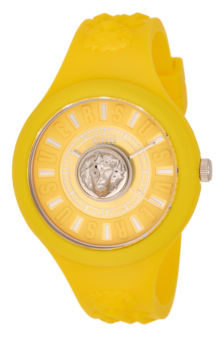 Fire Island Lion Silicone Strap Watch, 44mm, Main, color, YELLOW