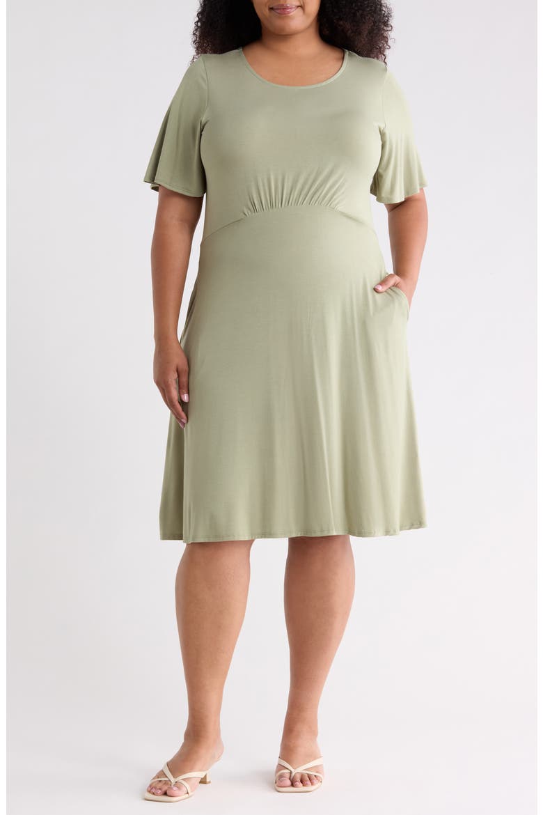 Empire Waist Flutter Sleeve Dress, Main, color, LIGHT OLIVE