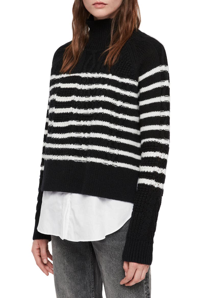 Mari Stripe Roll Neck Sweater, Alternate, color, BLACK/CHALK