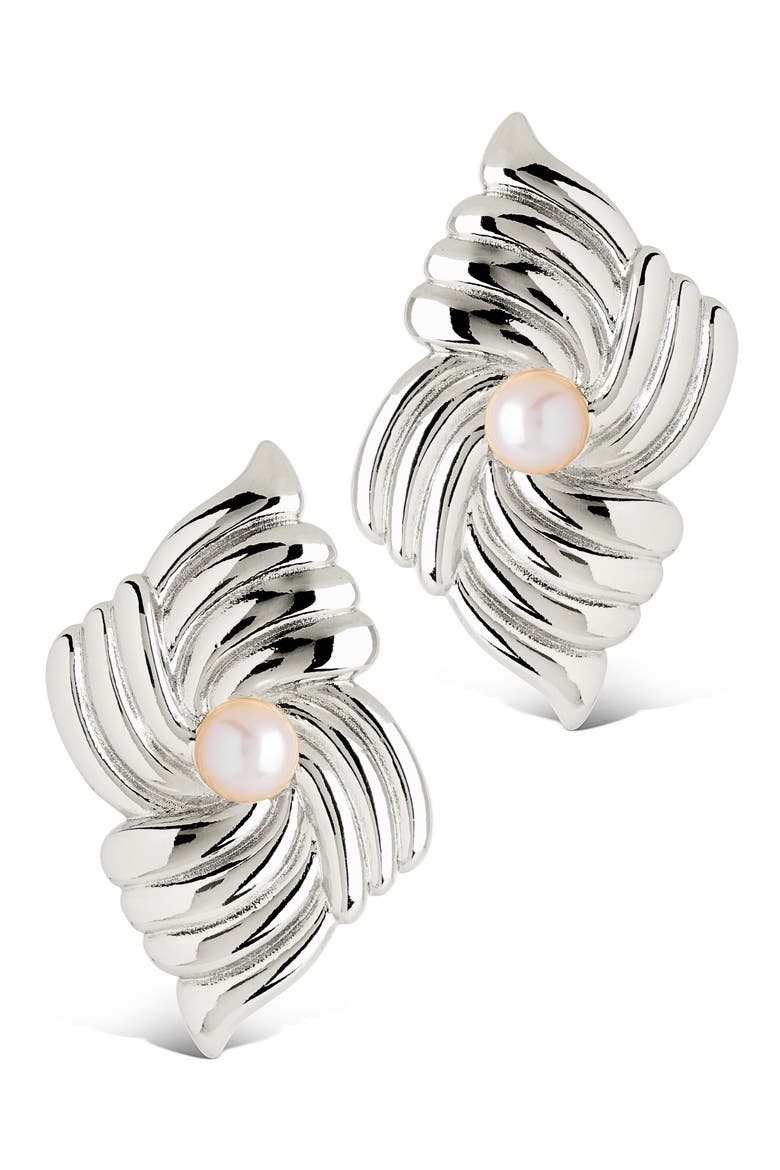 Fantaisie Genuine Pearl Post Earrings, Alternate, color, SILVER