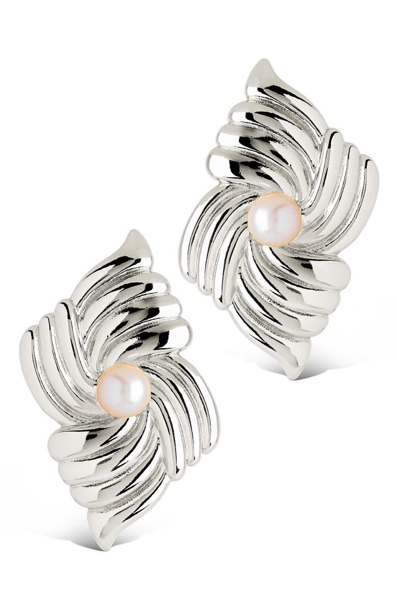 Sterling Forever Fantaisie Genuine Pearl Post Earrings, Alternate, color, Silver