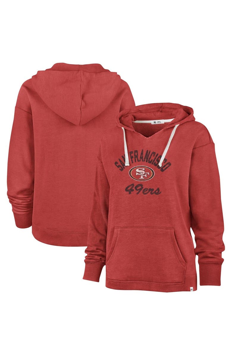 '47 Women's '47 Scarlet San Francisco 49ers Wrapped Up Kennedy V-Neck Pullover Hoodie, Main, color,