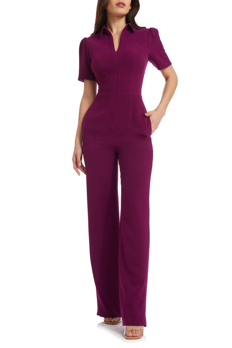 Gloria Front Zip Jumpsuit, Main, color, DARK MAGENTA