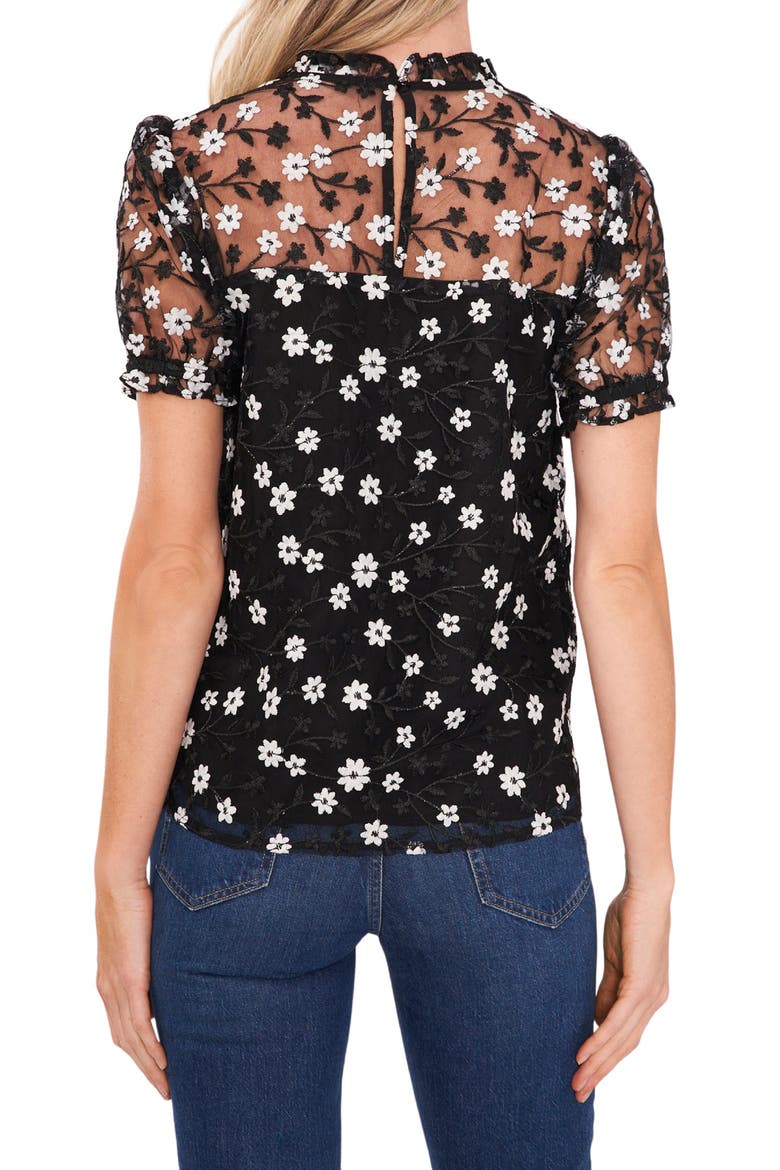 Embroidered Floral Mesh Top, Alternate, color, RICH BLACK