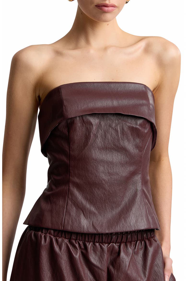 Foldover Strapless Faux Leather Top, Alternate, color, BORDEAUX
