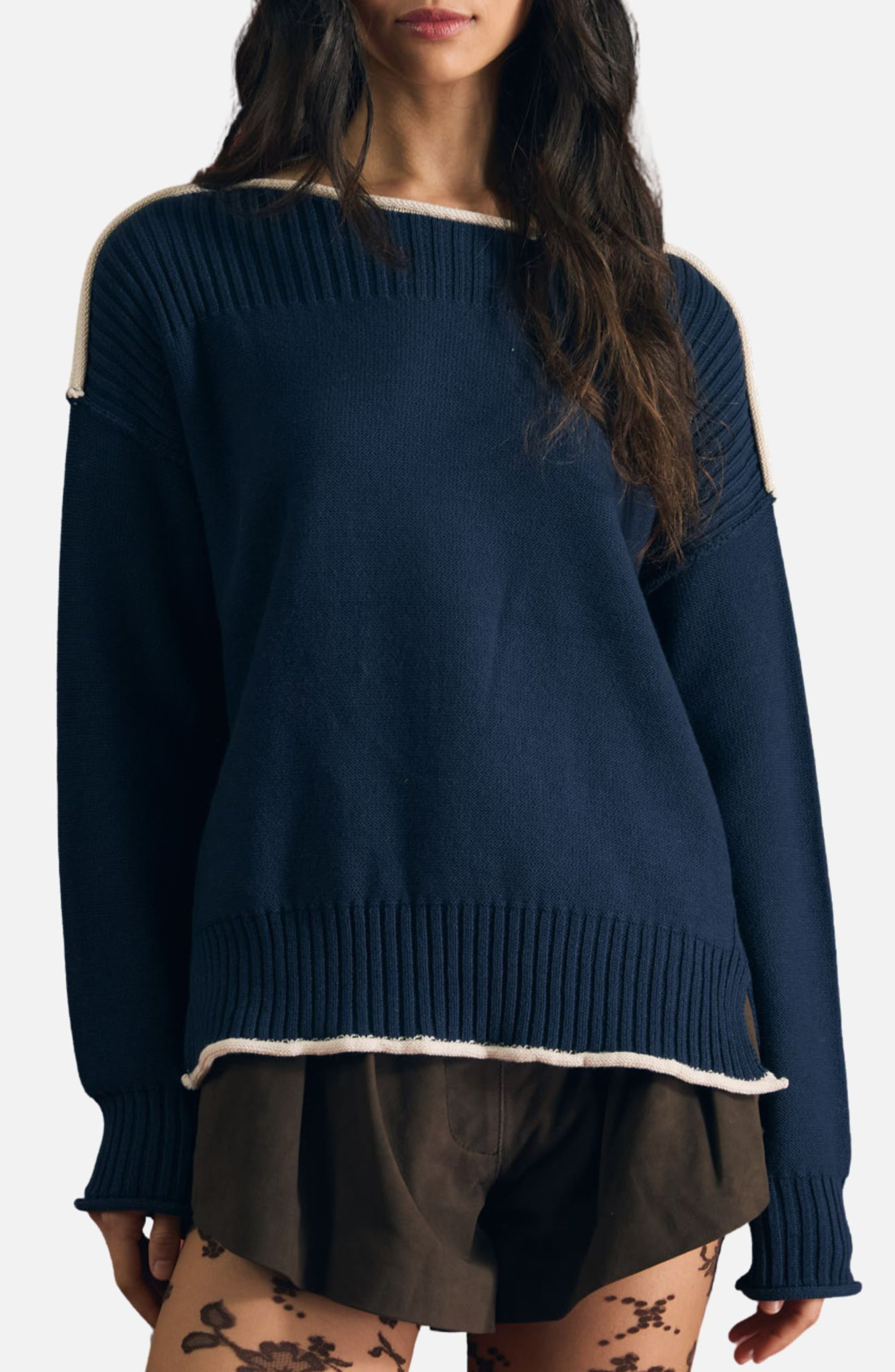 Contrast Trim Cotton Sweater