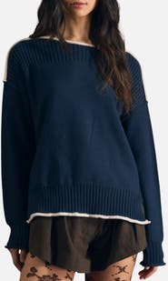 Blu Pepper Contrast Trim Cotton Sweater