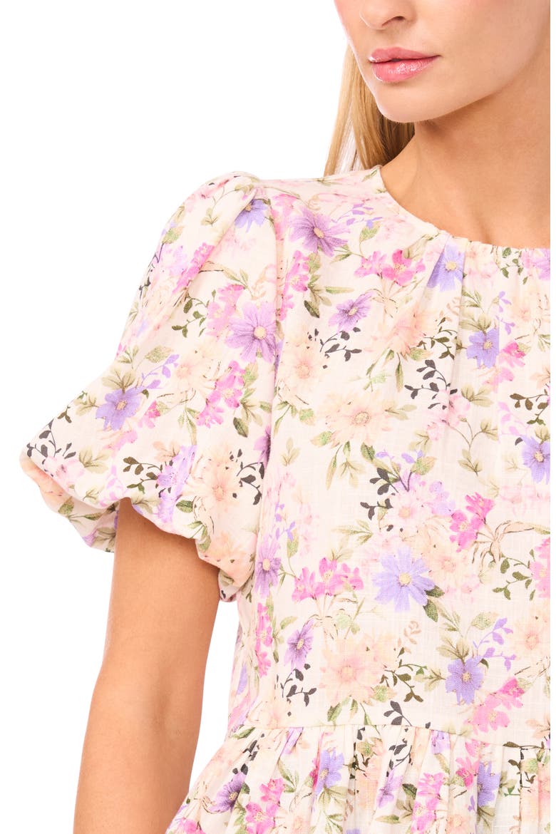 Floral Shirred Neck Top, Alternate, color, NEW IVORY