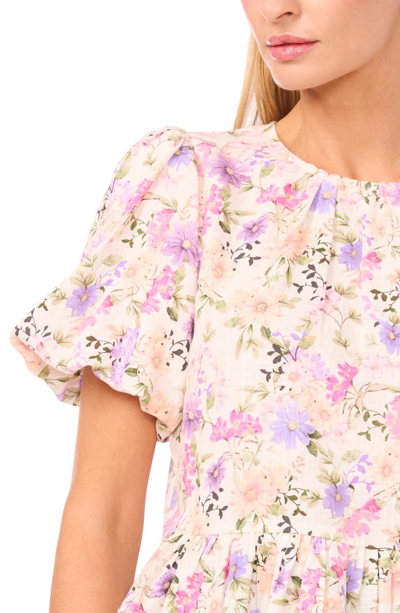 CeCe Floral Shirred Neck Top, Alternate, color, New Ivory