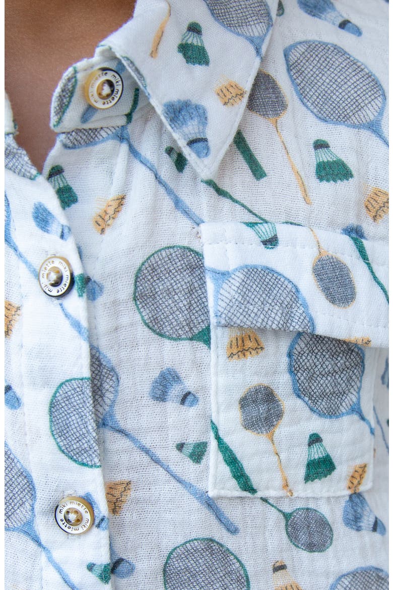 Kids' Jerry Racket Print Short Sleeve Cotton Button-Up Shirt, Alternate, color, BADMINTON