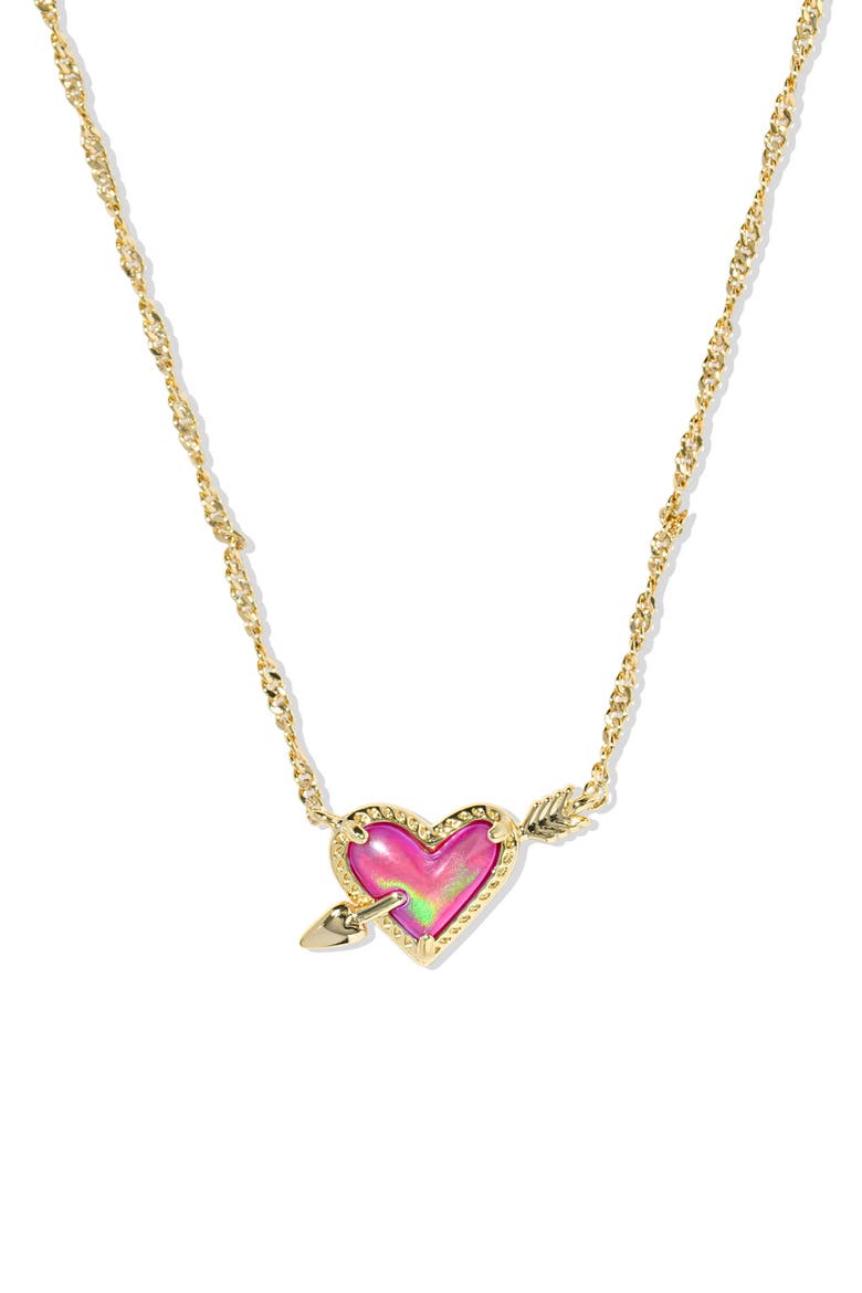 Ari Heart Pendant Necklace, Main, color, GOLD PINK OPALESCENT RESIN