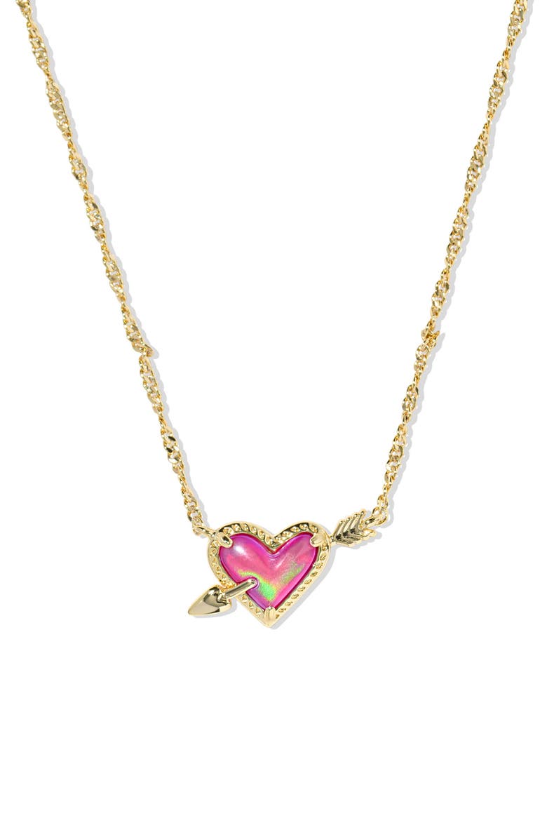 Kendra Scott Ari Heart Pendant Necklace, Main, color, Gold Pink Opalescent Resin