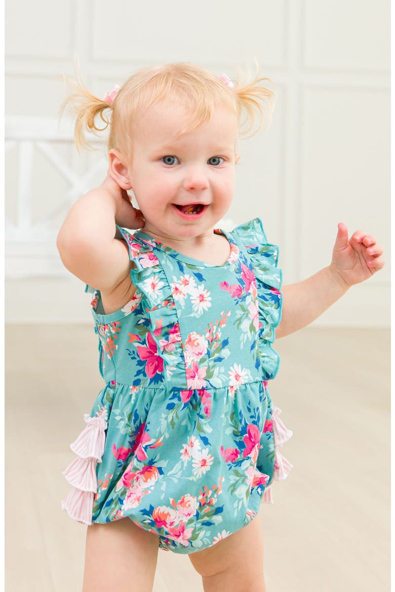Fancy Me Floral Ruffle Waterfall Bubble Romper, Alternate, color, BLUE