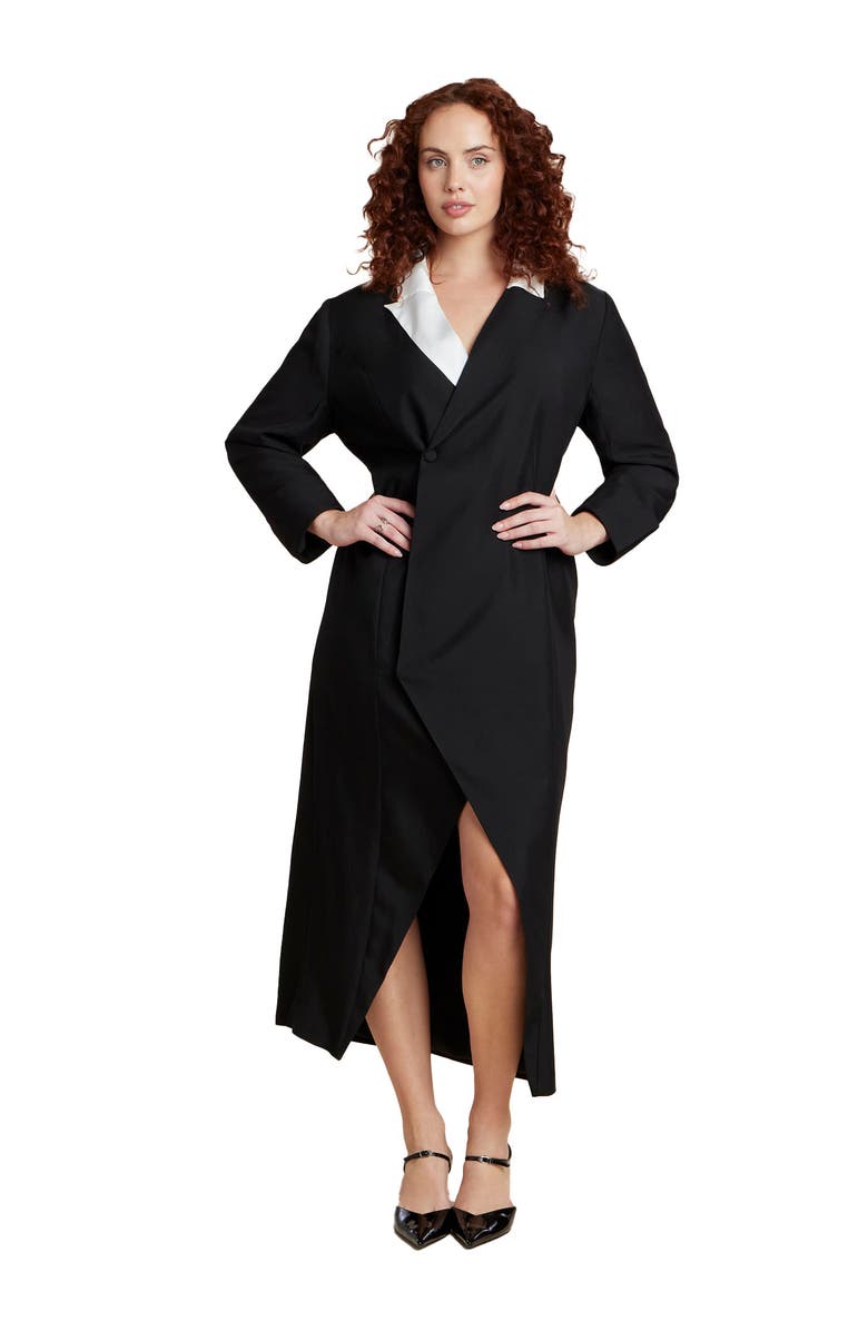 ELOQUII Colorblocked Maxi Blazer Dress, Main, color, Black Onyx