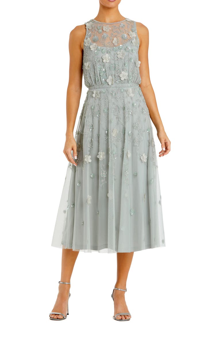 Floral Embellished Sleeveless Midi Dress, Main, color, Sage