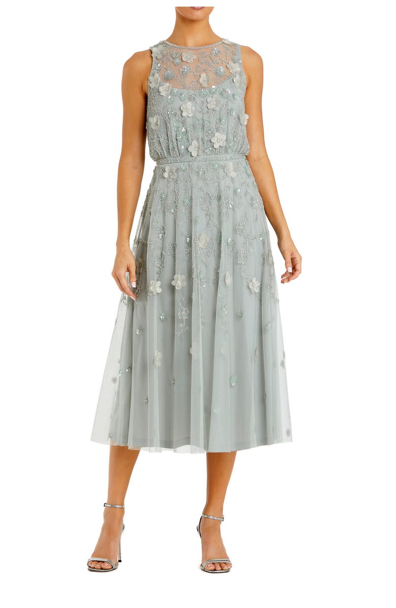 Mac Duggal Floral Embellished Sleeveless Midi Dress, Main, color, Sage