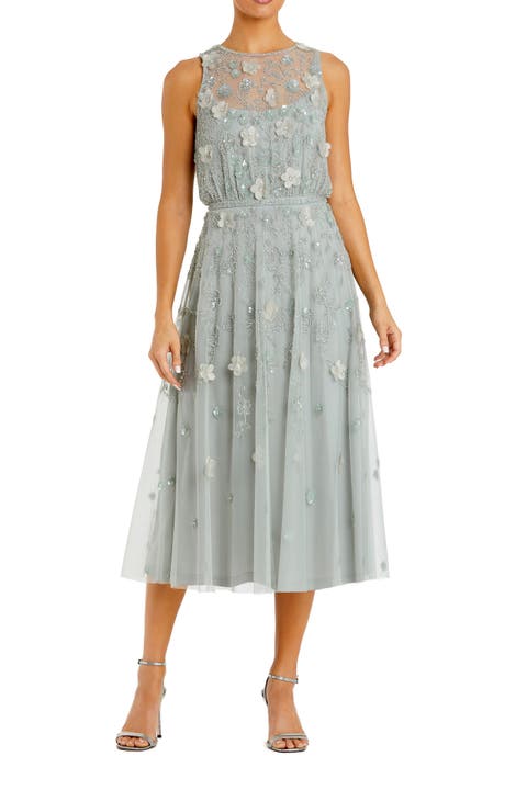 Floral Embellished Sleeveless Midi Dress