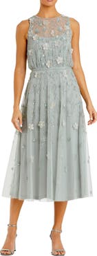 Mac Duggal Floral Embellished Sleeveless Midi Dress