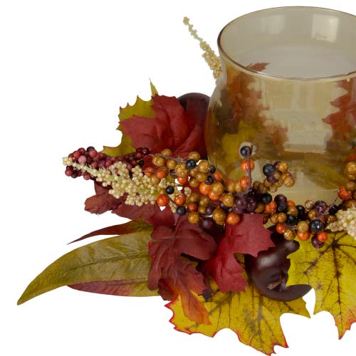 Northlight Fall Apple Glass Hurricane Pillar Candle Holder Thanksgiving Centerpiece In Multi