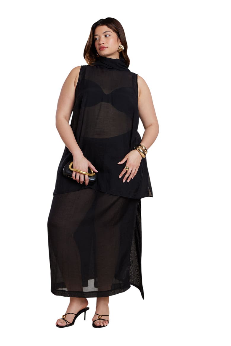 Sheer Printed Organza Skirt, Alternate, color, BLACK ONYX