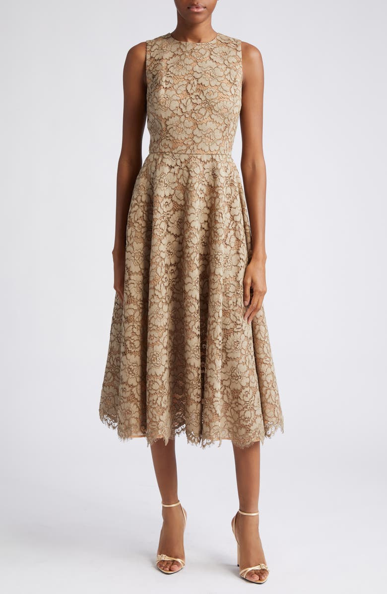 Michael Kors Collection Floral Lace Sleeveless Fit & Flare Midi Dress, Main, color, 
