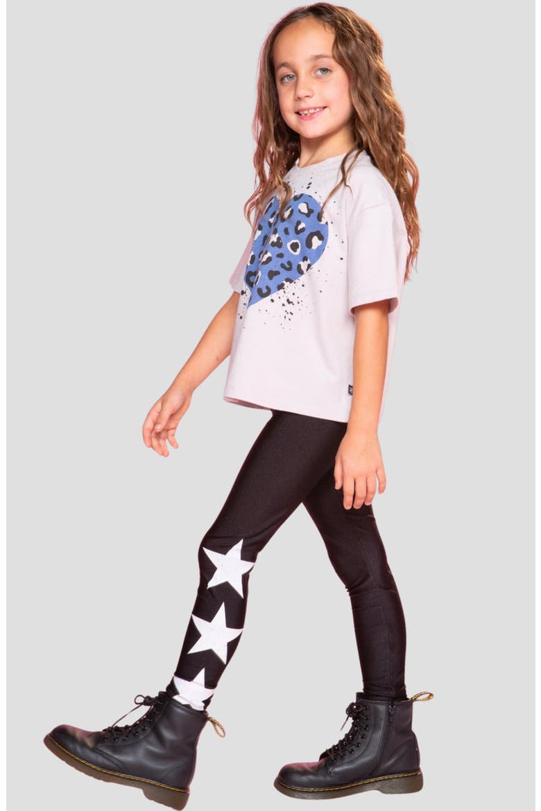 Kids' High Shine Heart Leggings, Alternate, color, BLACK STARS