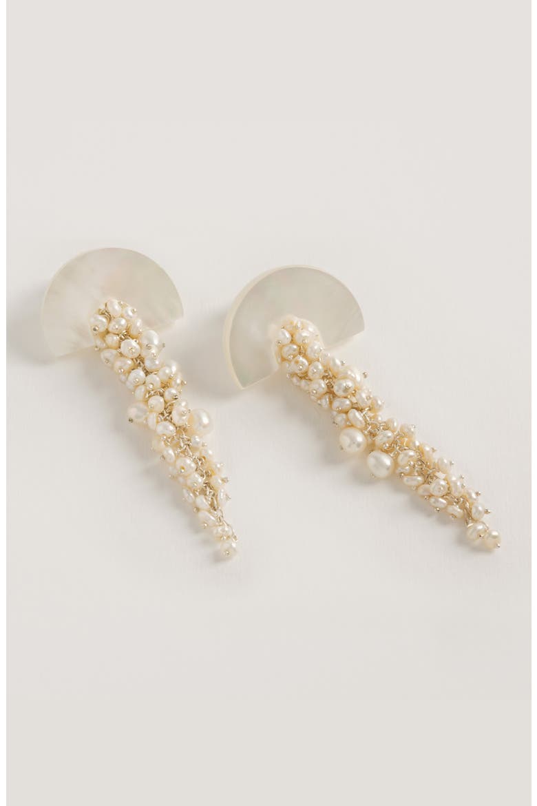 Hakuro Mother of Pearl and Pearl Long Drops, Alternate, color, Silver