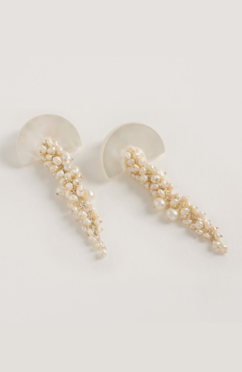 Freya Rose Hakuro Mother of Pearl and Pearl Long Drops, Alternate, color, Silver