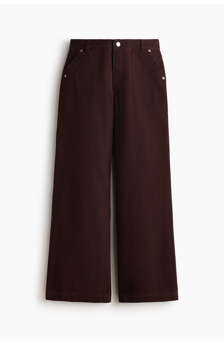 H&M Wide Twill Trousers, Main, color, Dark Brown