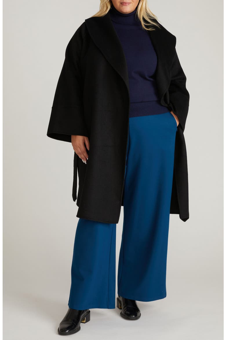 Asha Roll Collar Wool Blend Wrap Coat, Alternate, color, BLACK