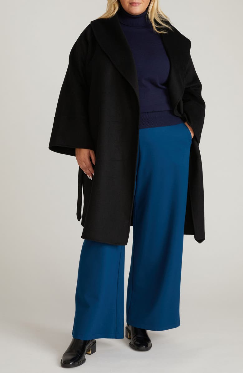 Universal Standard Asha Roll Collar Wool Blend Wrap Coat, Alternate, color, Black