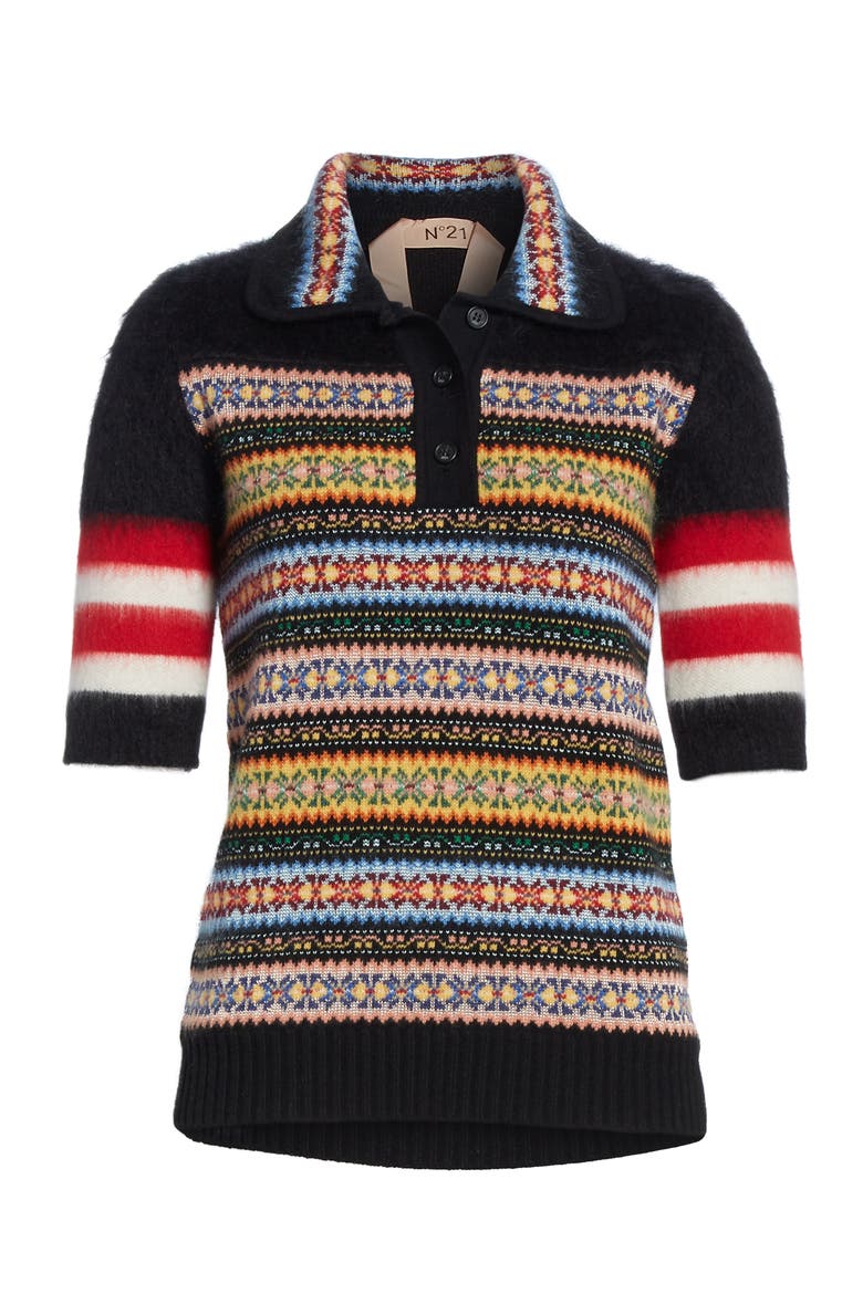 Nº21 Fair Isle Stripe Wool Blend Sweater, Alternate, color, MULTICOLOR