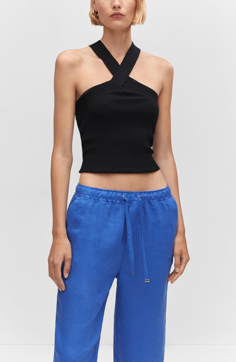 MANGO Drawstring Linen Pants, Alternate, color, 