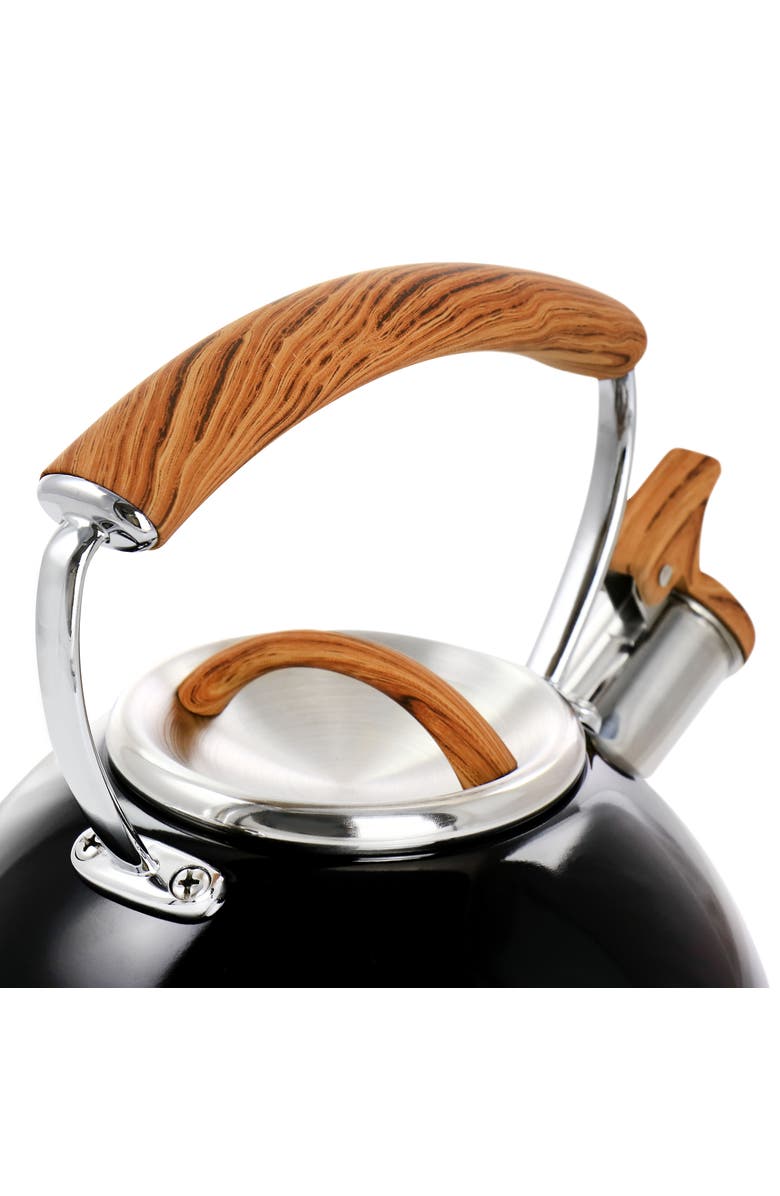 Mr. Coffee 2 Quart Stainless Steel Whistling Tea Kettle with Wood Pattern Handle, Alternate, color, Black