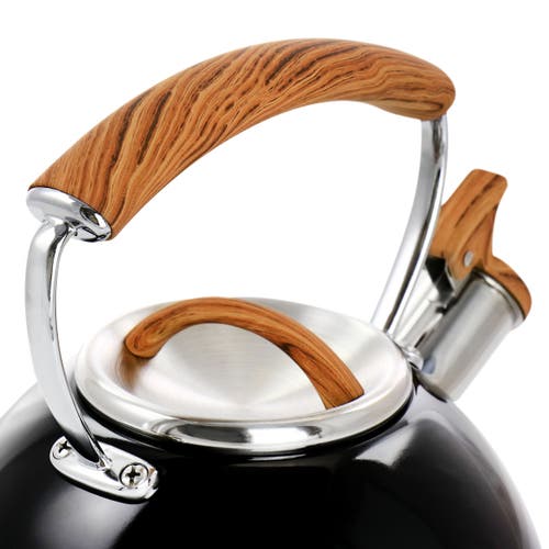 Mr Coffee Mr. Coffee 2 Quart Stainless Steel Whistling Tea Kettle With Wood Pattern Handle In Black